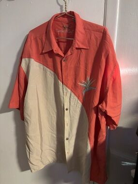 Bamboo Cay Tropical Shirt 3XL Coral Beige Button Up Camp Hawaiian Big
(932)